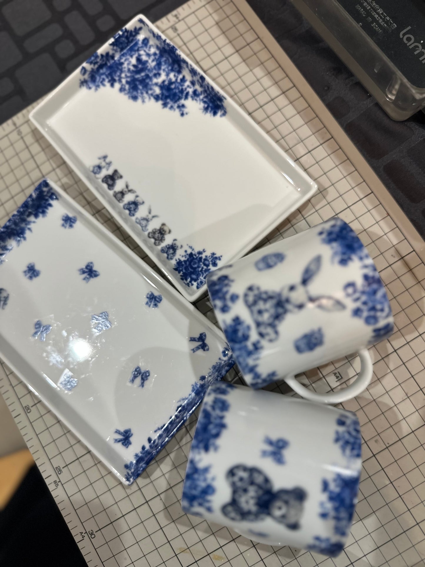 ポーセラーツ 白磁 マグカップ＆長角トレイ セット 220ml 6